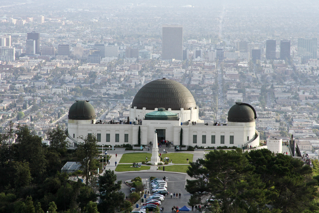 Observatory and planetarium on a high hill overlooking downtown Los Angeles, California - in Griffith Park